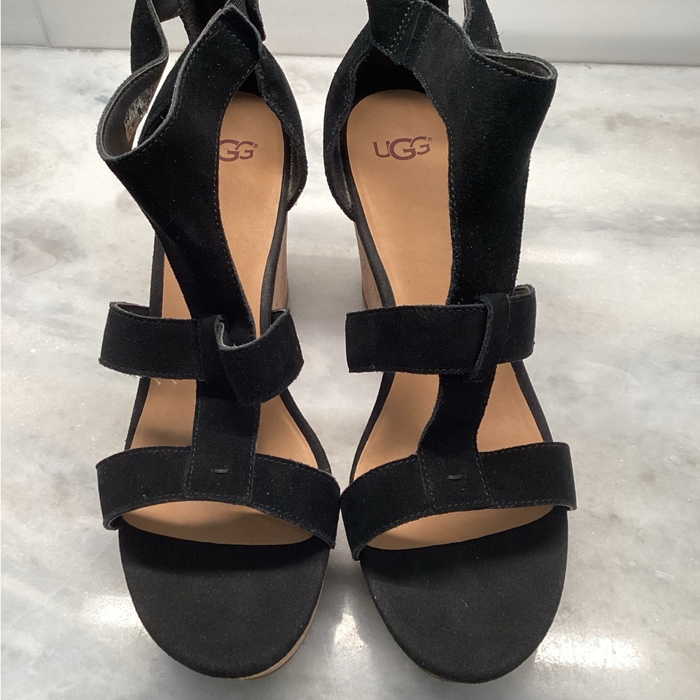 UGG Black Platform Sandals with Ankle Strap